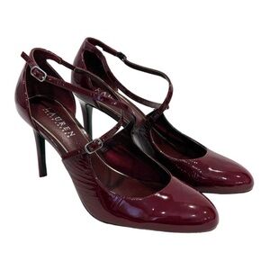 LAUREN RALPH LAUREN Patent Leather Oxblood Red Heels 8 Strappy Stiletto Heel